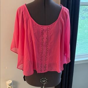 Love By Design Bright Pink Crochet-Trim Flutter Top